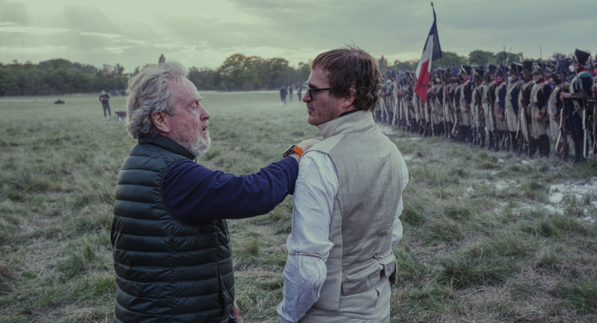 Director Ridley Scott and Joaquin Phoenix behind-the-scenes of 'Napoleon,' premiering in theaters around the world on November 22, 2023.