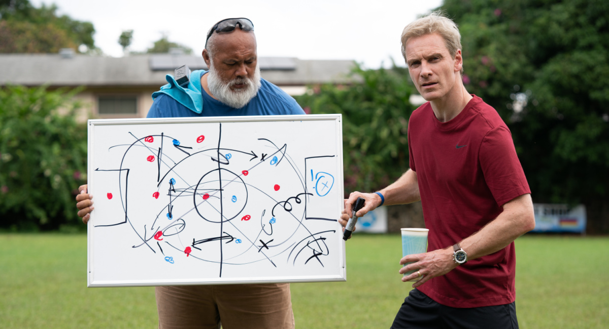 David Fane and Michael Fassbender in 'Next Goal Wins.'