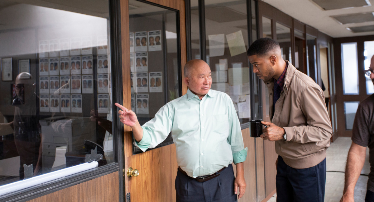 Director John Woo and Scott Mescudi on the set of 'Silent Night.'