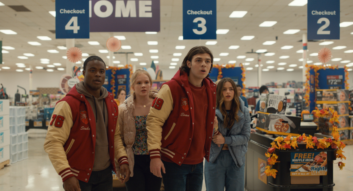 Gabriel Davenport, Jenna Warren, Tomaso Sanelli, and Addison Rae star in 'Thanksgiving' from TriStar Pictures and Spyglass Media Group, LLC Thanksgiving.