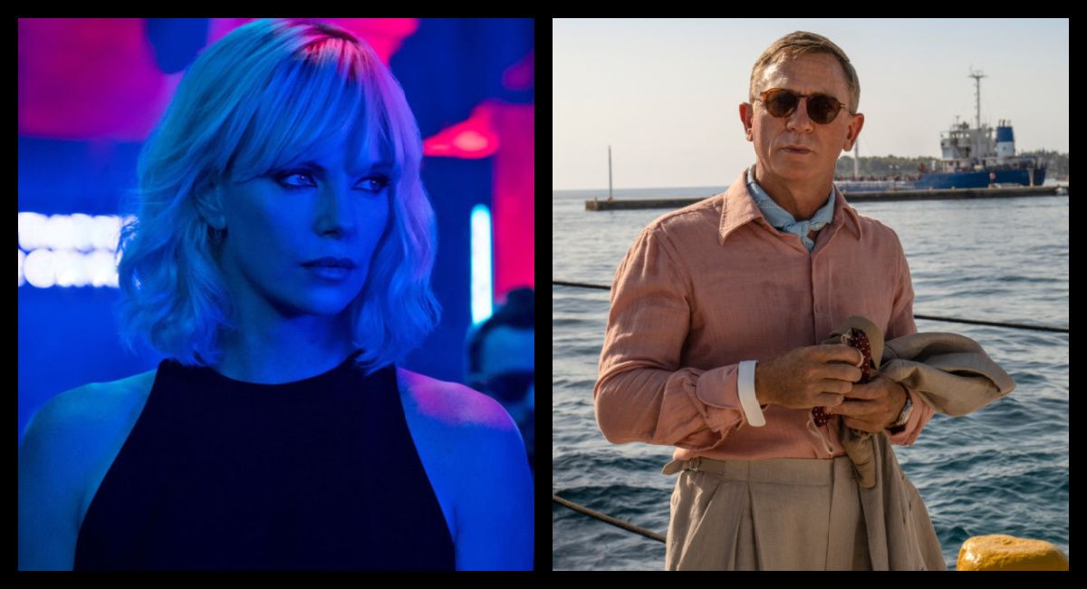 (Left) Charlize Theron in 2017's 'Atomic Blonde.' (Right) Daniel Craig as Detective Benoit Blanc on the set of 'Glass Onion: A Knives Out Mystery.' Photo: Courtesy of John Wilson/Netflix © 2022.