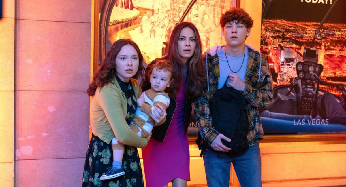 Zoe Colletti, Iliana Norris, Michelle Monaghan and Van Crosby in 'The Family Plan,' premiering December 15, 2023 on Apple TV+.