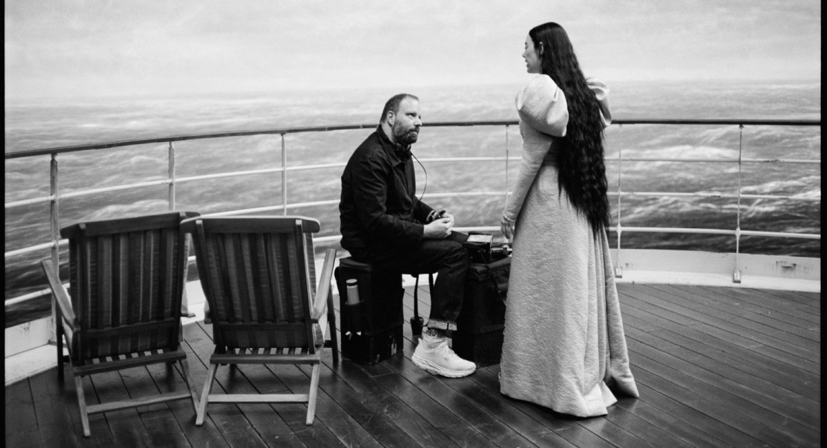 (L to R) Yorgos Lanthimos and Emma Stone on the set of 'Poor Things.'