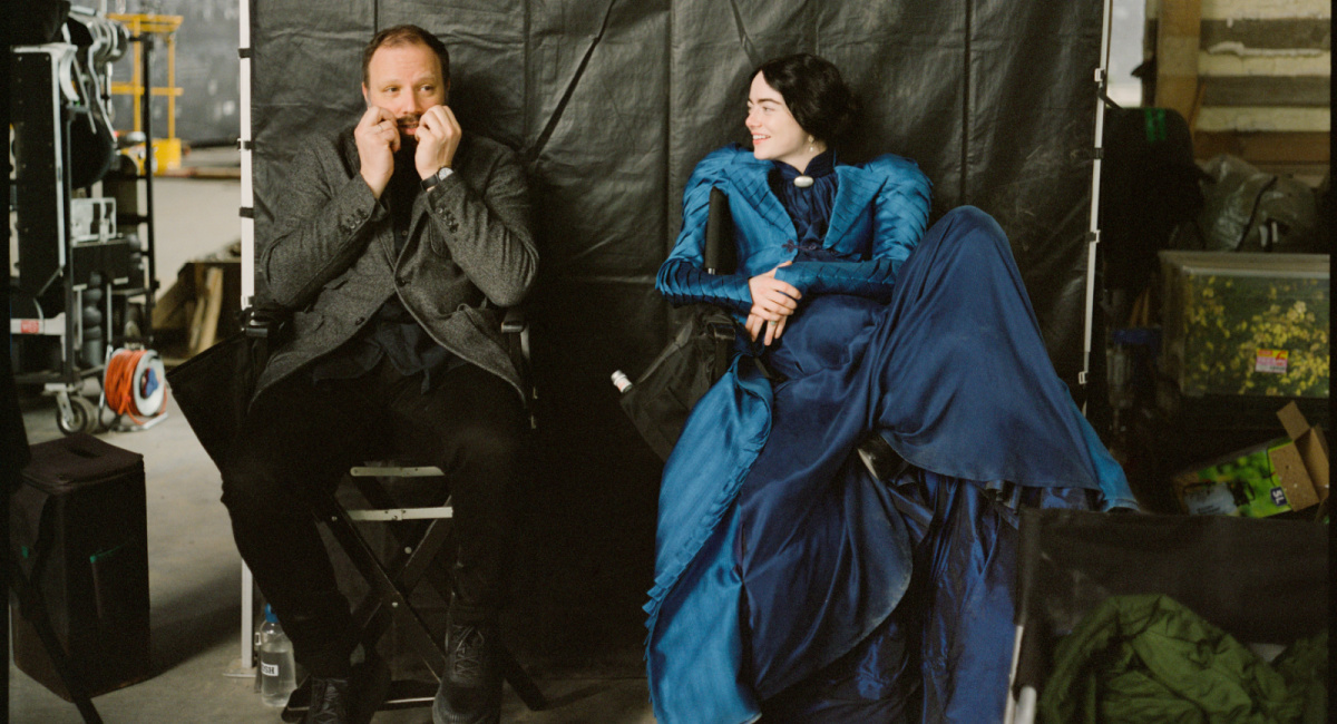 Yorgos Lanthimos and Emma Stone on the set of 'Poor Things.'