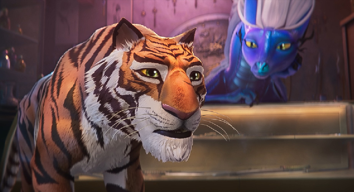 Henry Golding as Hu and Sandra Oh as Mistral in 'The Tiger’s Apprentice,' streaming on Paramount+, 2024.