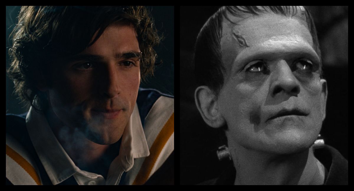 (Left) Jacob Elordi as Felix Catton in 'Saltburn.' Photo: Amazon MGM Studios. Amazon MGM Studios. (Right) 1931's 'Frankenstein.' Photo: Universal Pictures.