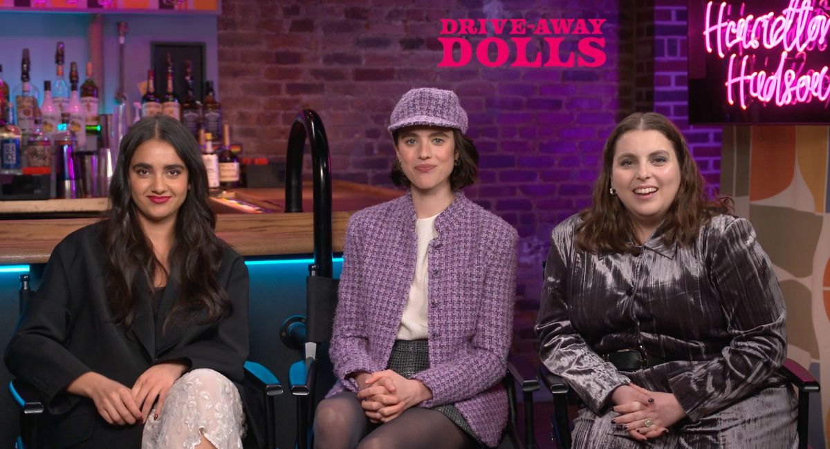 Geraldine Viswanathan, Margaret Qualley and Beanie Feldstein talk director Ethan Coen's 'Drive-Away Dolls.'