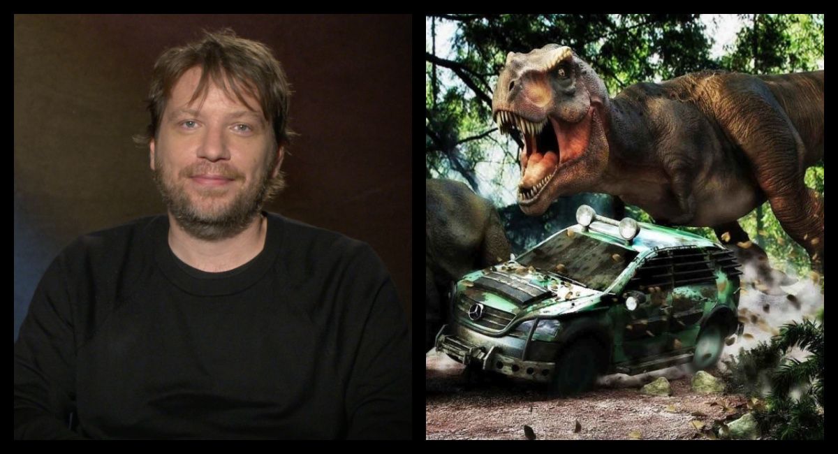 (Left) 'The Creator' director Gareth Edwards. (Right) 2015's 'Jurassic World.' Photo: Universal Pictures.