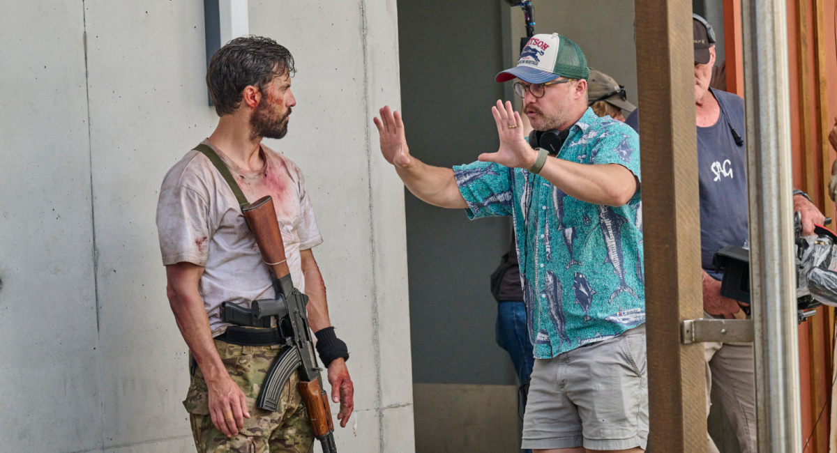 Milo Ventimiglia and Director/Co-Writer William Eubank behind the scenes of the action film, 'Land of Bad,' a release by The Avenue.