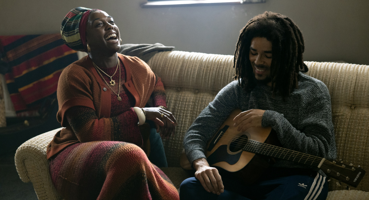 Lashana Lynch as “Rita Marley” and Kingsley Ben-Adir as “Bob Marley” in 'Bob Marley: One Love' from Paramount Pictures.
