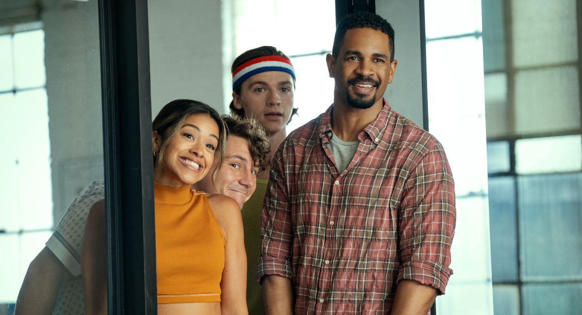 Gina Rodriguez as Mack, Augustus Prew as Brannagan, Joel Courtney as Little and Damon Wayans Jr. as Adam in 'Players.'