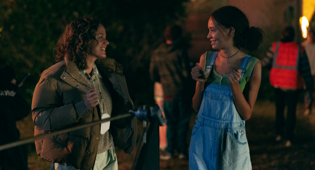 Director Laura Chinn and Nico Parker on the set of 'Suncoast.'