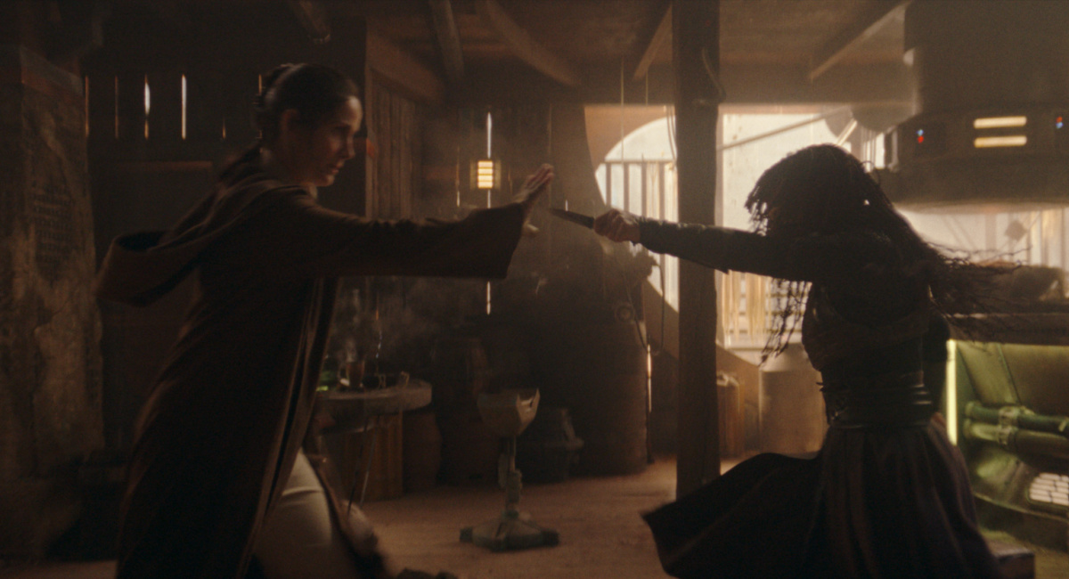 Jedi Master Indara (Carrie-Anne Moss) and Mae (Amandla Stenberg) in Lucasfilm's 'The Acolyte,' exclusively on Disney+.