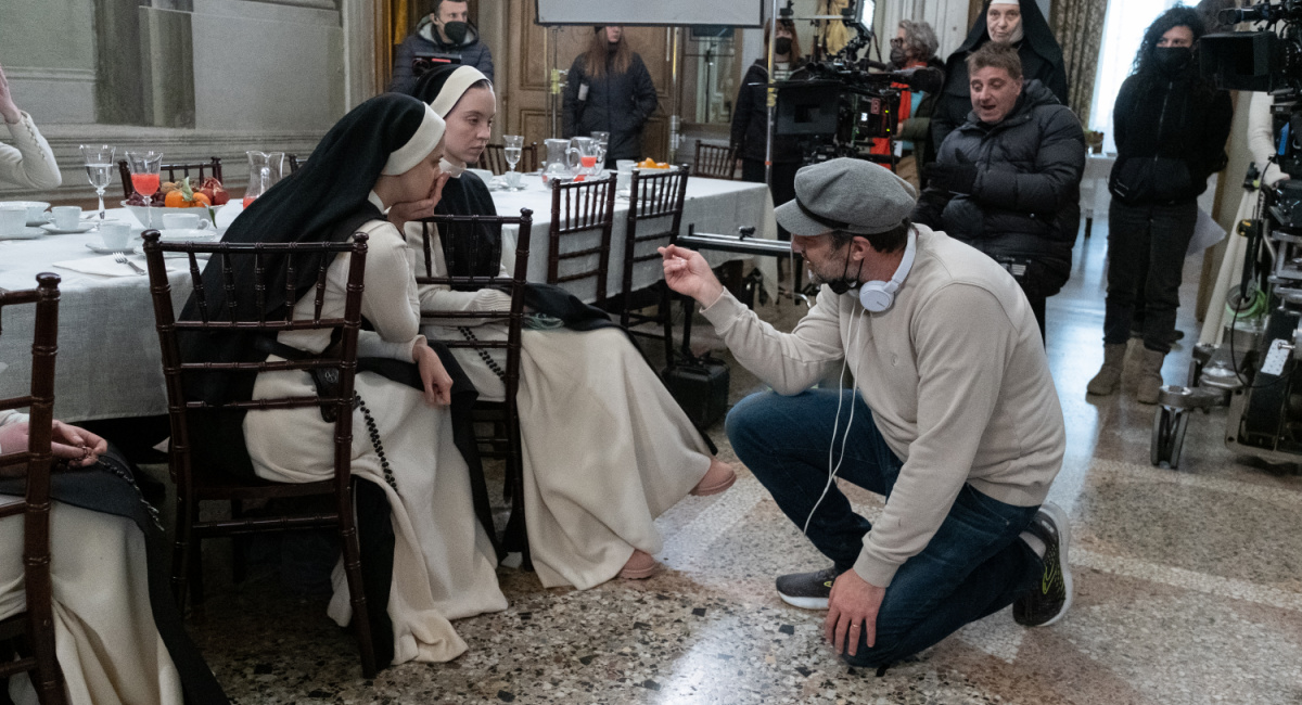 Sydney Sweeney and director Michael Mohan on the set of 'Immaculate.'
