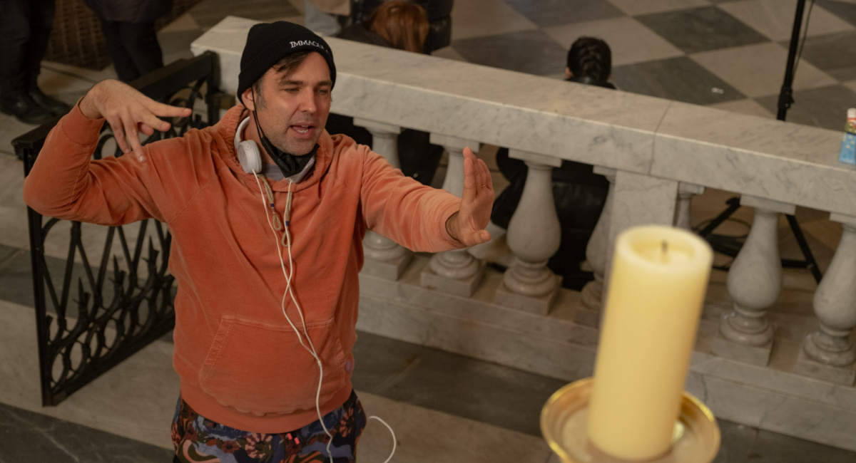Director Michael Mohan on the set of 'Immaculate.'