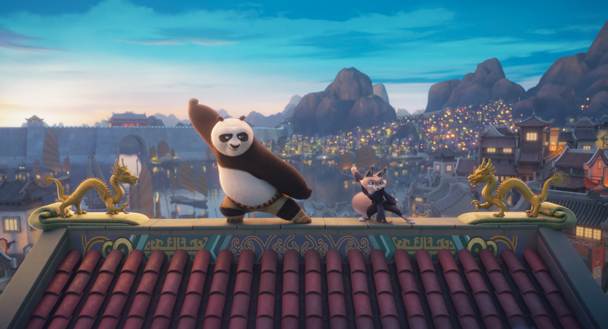 (from left) Po (Jack Black) and Zhen (Awkwafina) in DreamWorks Animation’s 'Kung Fu Panda 4,' directed by Mike Mitchell.