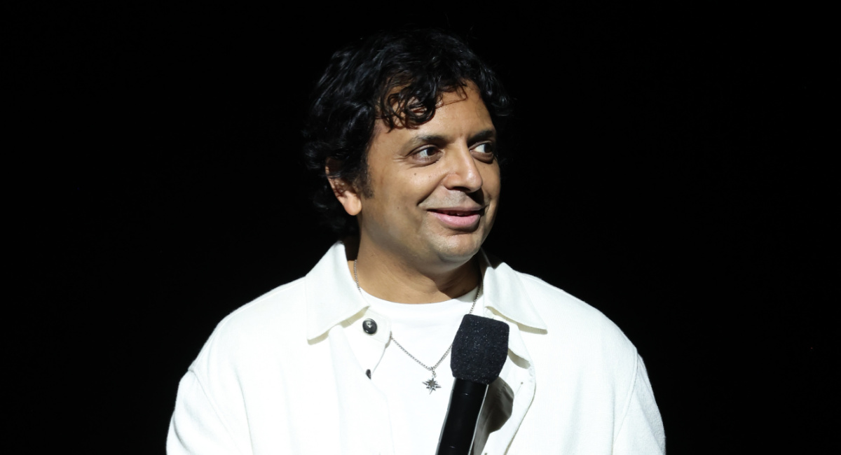 Director M. Night Shyamalan for 'Trap' at CinemaCon 2024.