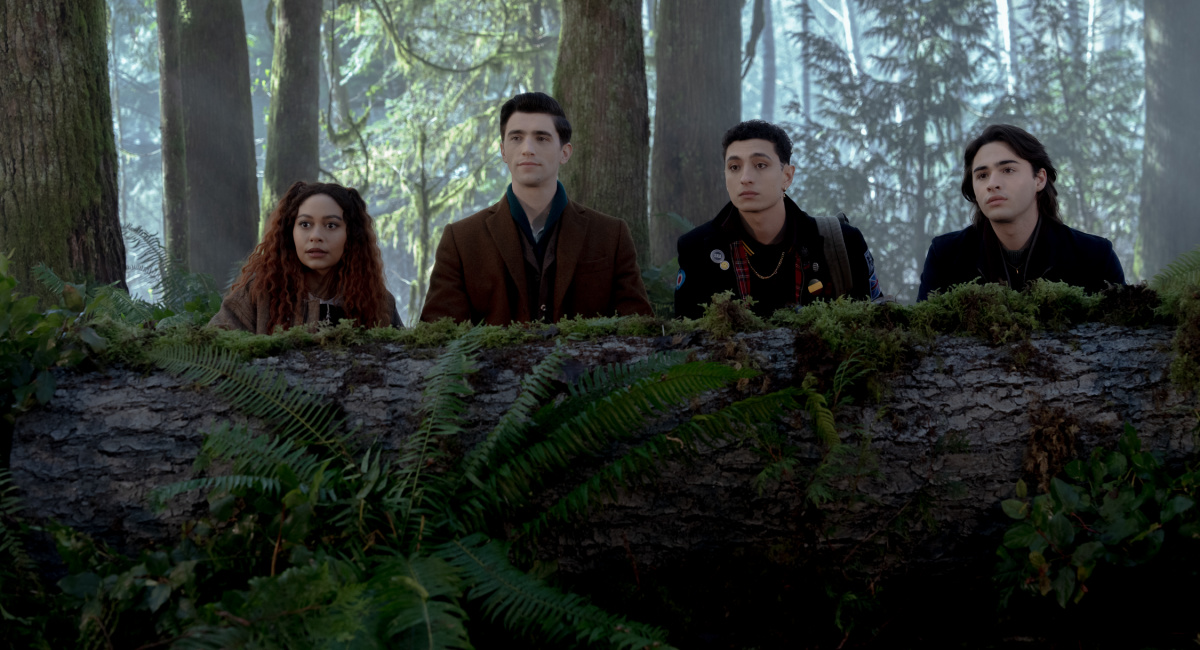 Kassius Nelson as Crystal Palace, George Rexstrew as Edwin Payne, Jayden Revri as Charles Rowland, and Joshua Colley as Monty in episode 6 of 'Dead Boy Detectives.'