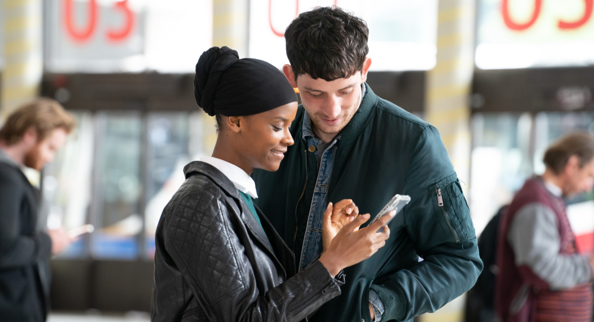 Letitia Wright and Josh O'Connor in ''Aisha'.