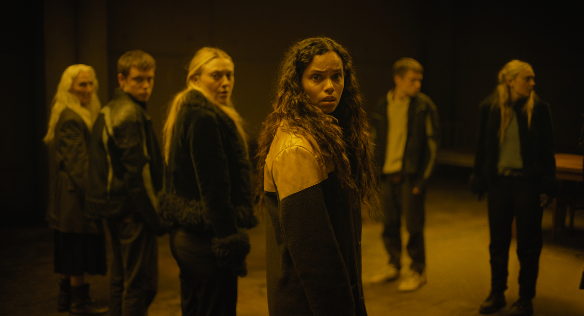 Olwen Fouere as Madeline, Oliver Finnegan as Daniel, Dakota Fanning as Mina and Georgina Campbell as Ciara in New Line Cinema’s and Warner Bros. Pictures’ fantasy thriller 'The Watchers', a Warner Bros. Pictures release.