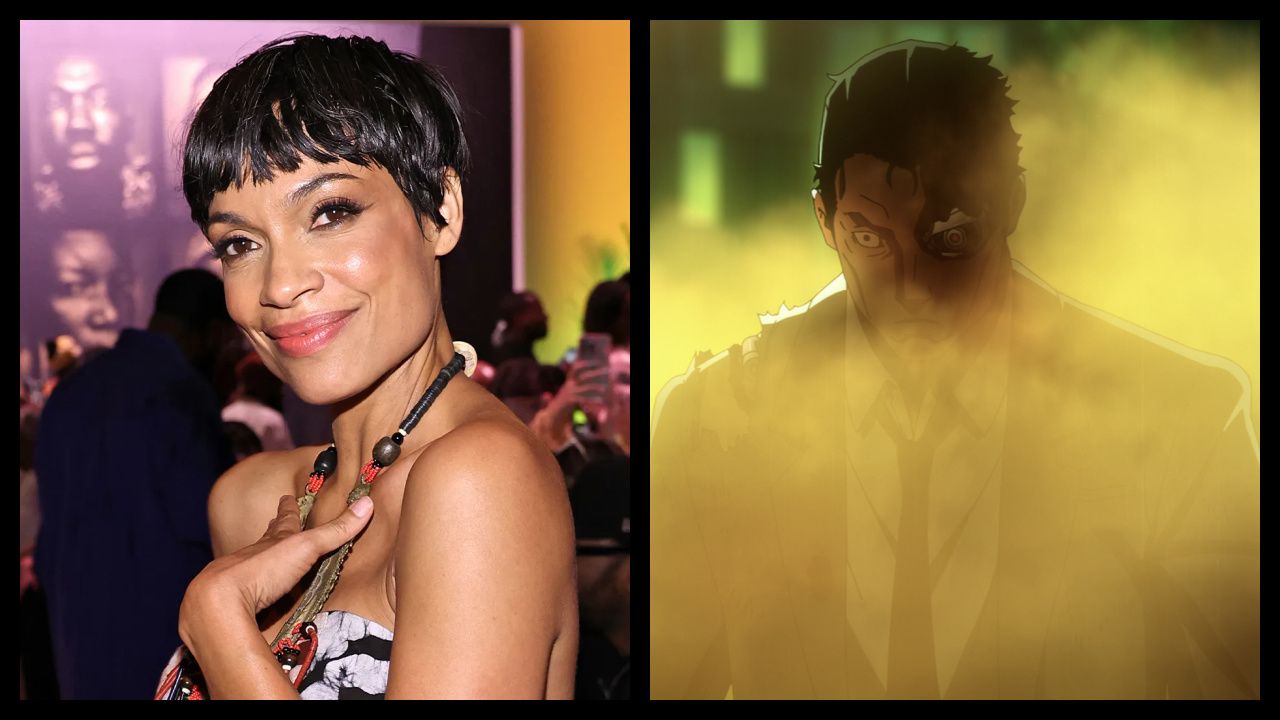 (Left) Rosario Dawson. Photo: Jamie McCarthy. (Right) 'Terminator Zero'. Photo: Courtesy of Netflix © 2024.