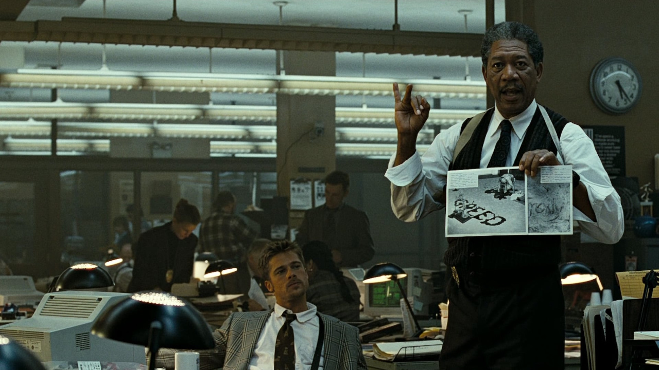 Brad Pitt and Morgan Freeman in 'Se7en'.