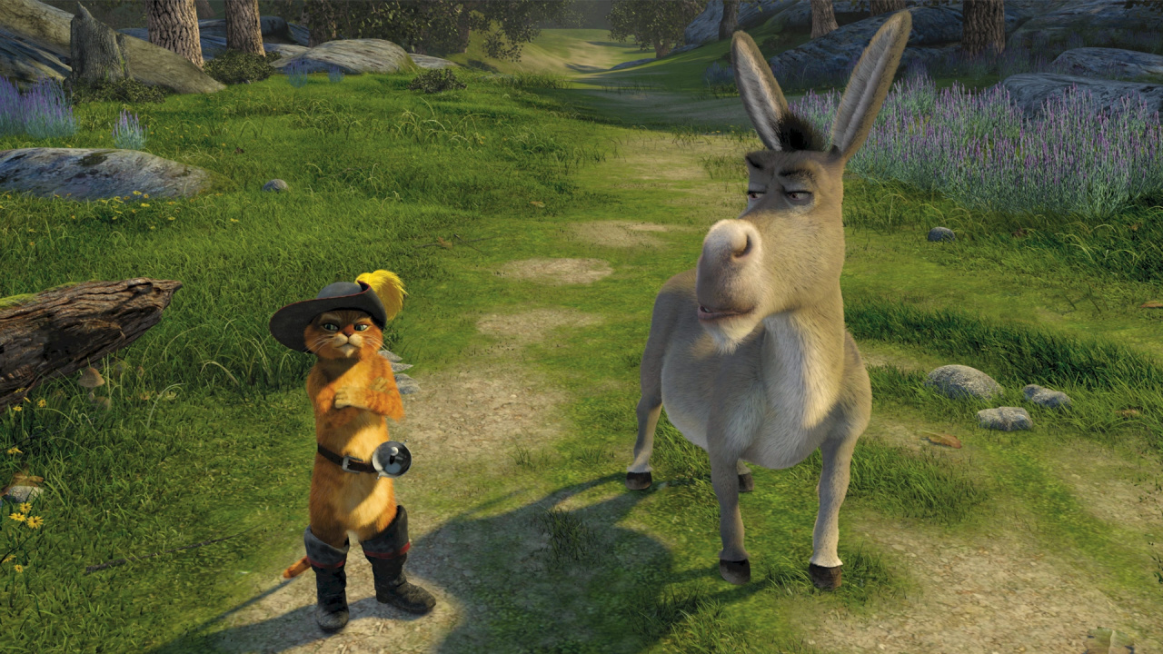 Puss in Boots (Antonio Banderas) and Donkey (Eddie Murphy) in 'Shrek 2'.