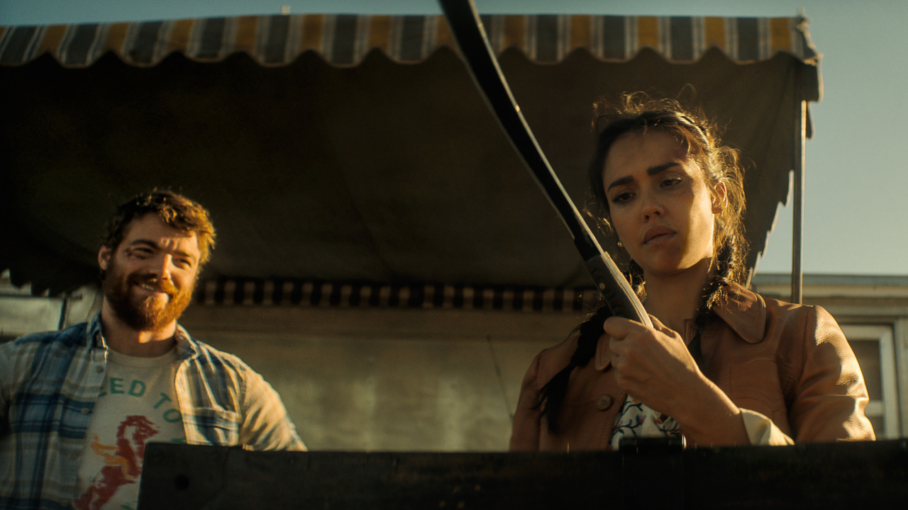 Gabriel Basso as Mike and Jessica Alba as Parker in 'Trigger Warning.'