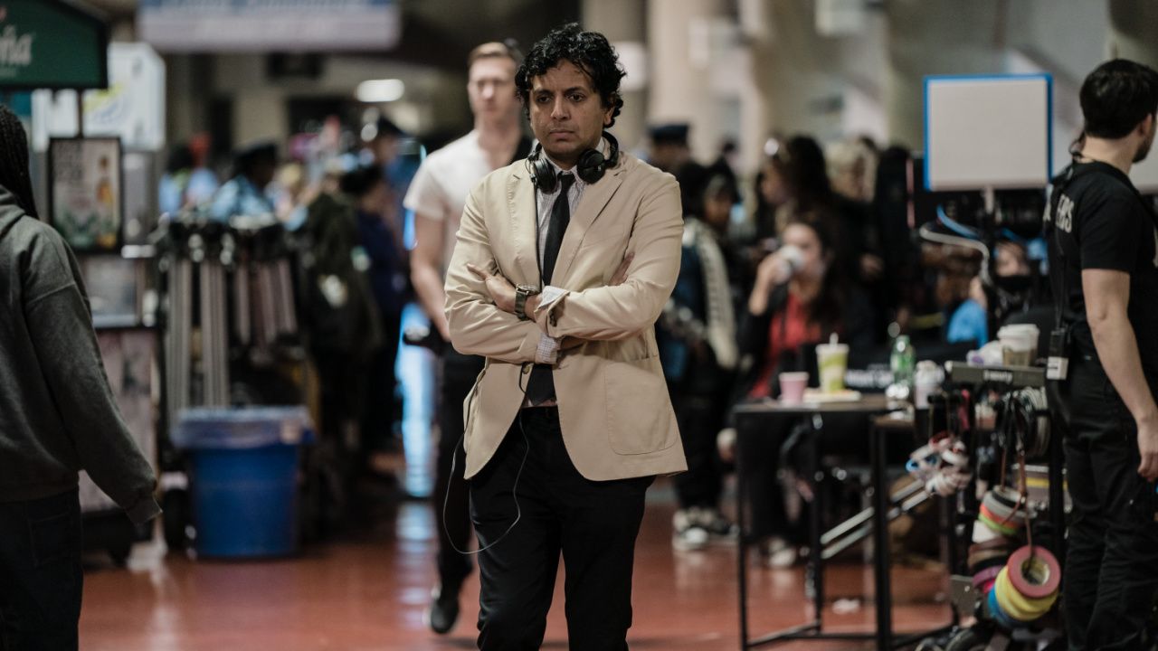 Director M. Night Shyamalan on the set of Warner Bros. Pictures’ crime drama thriller 'Trap,' a Warner Bros. Pictures release.