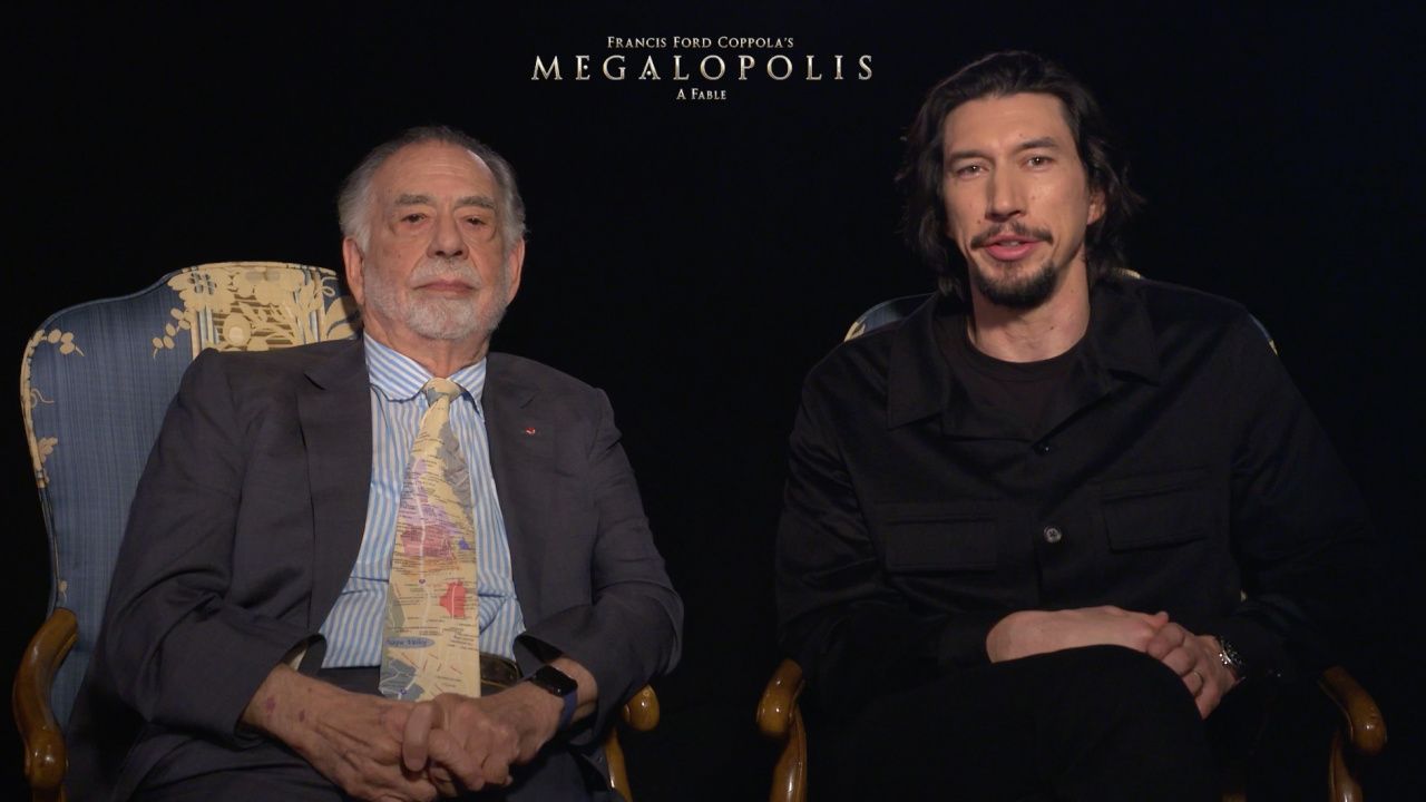 (L to R) Director Francis Ford Coppola and Adam Driver talk 'Megalopolis'.