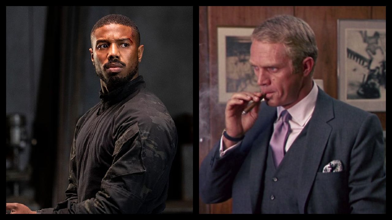 (Left) Michael B. Jordan as John Kelly in Prime Video's 'Without Remorse.' (Right) Steve McQueen in 1969's 'The Thomas Crown Affair'. Photo: United Artists.