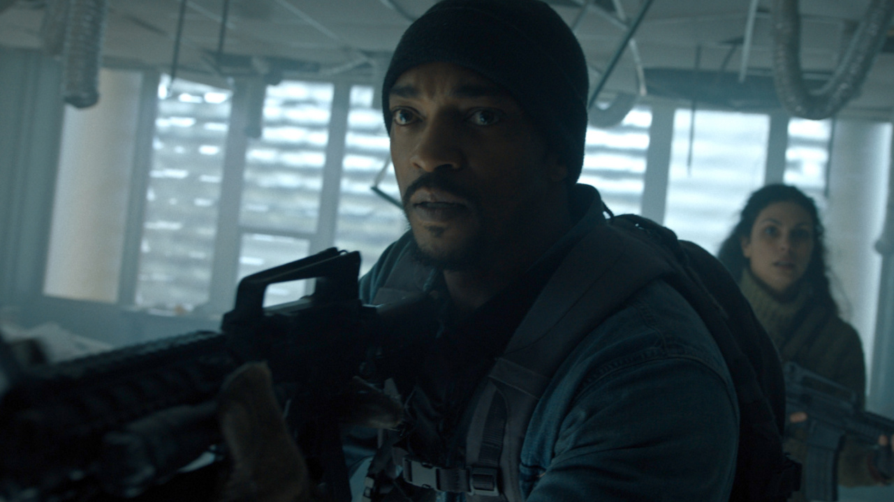 (L to R) Anthony Mackie and Morena Baccarin in 'Elevation'. Photo: Vertical.