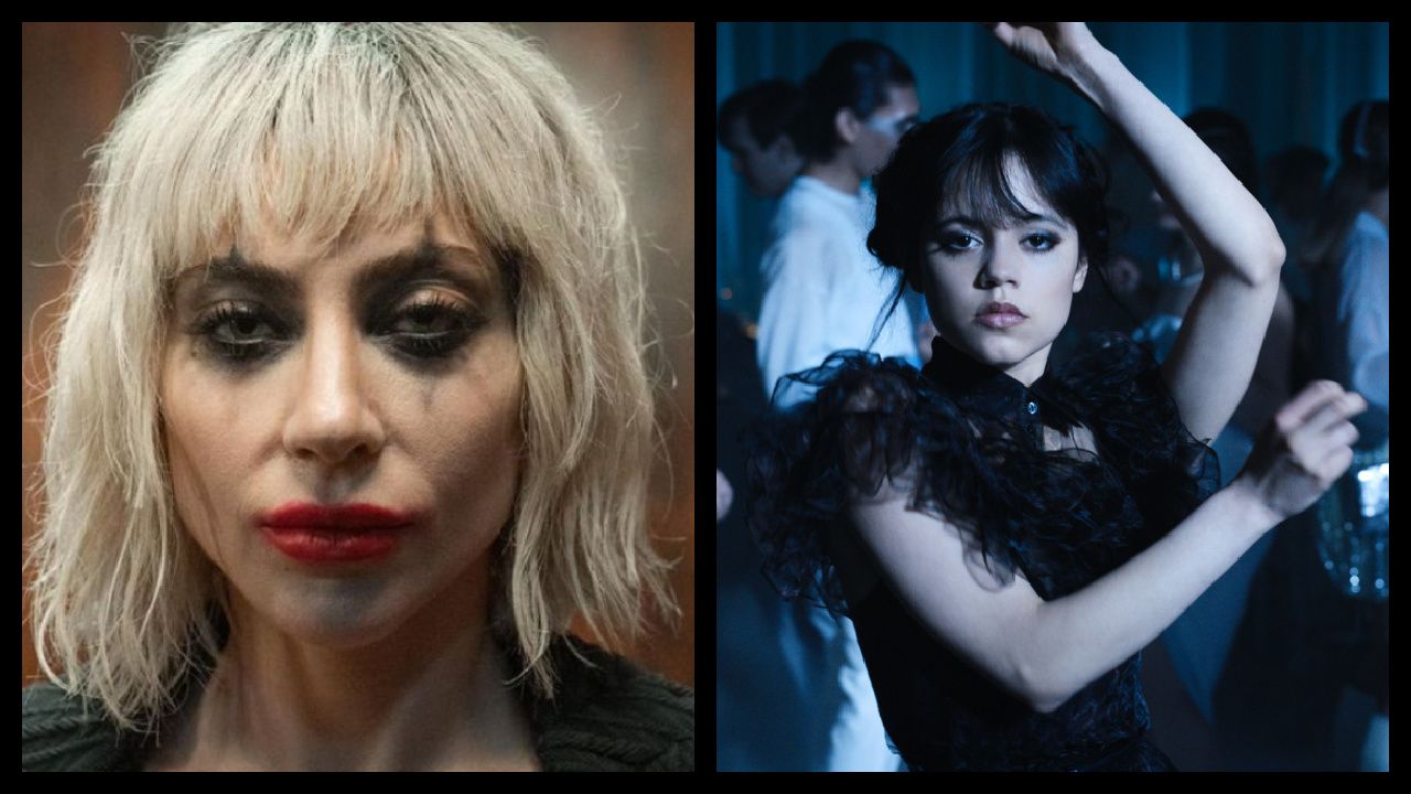 (Left) Lady Gaga in Director Todd Phillips' ‘Joker: Folie à Deux.' Photo courtesy of Todd Phillips' Instagram account. (Right) Jenna Ortega as Wednesday Addams in 'Wednesday.' Photo: Courtesy of Netflix © 2022.