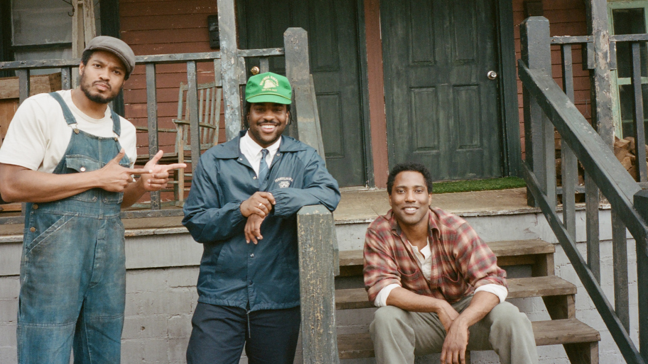 (L to R) Ray Fisher, Writer/Director Malcolm Washington, and John David Washington on the set of 'The Piano Lesson'. Photo: Katia Washington/Netflix © 2024.