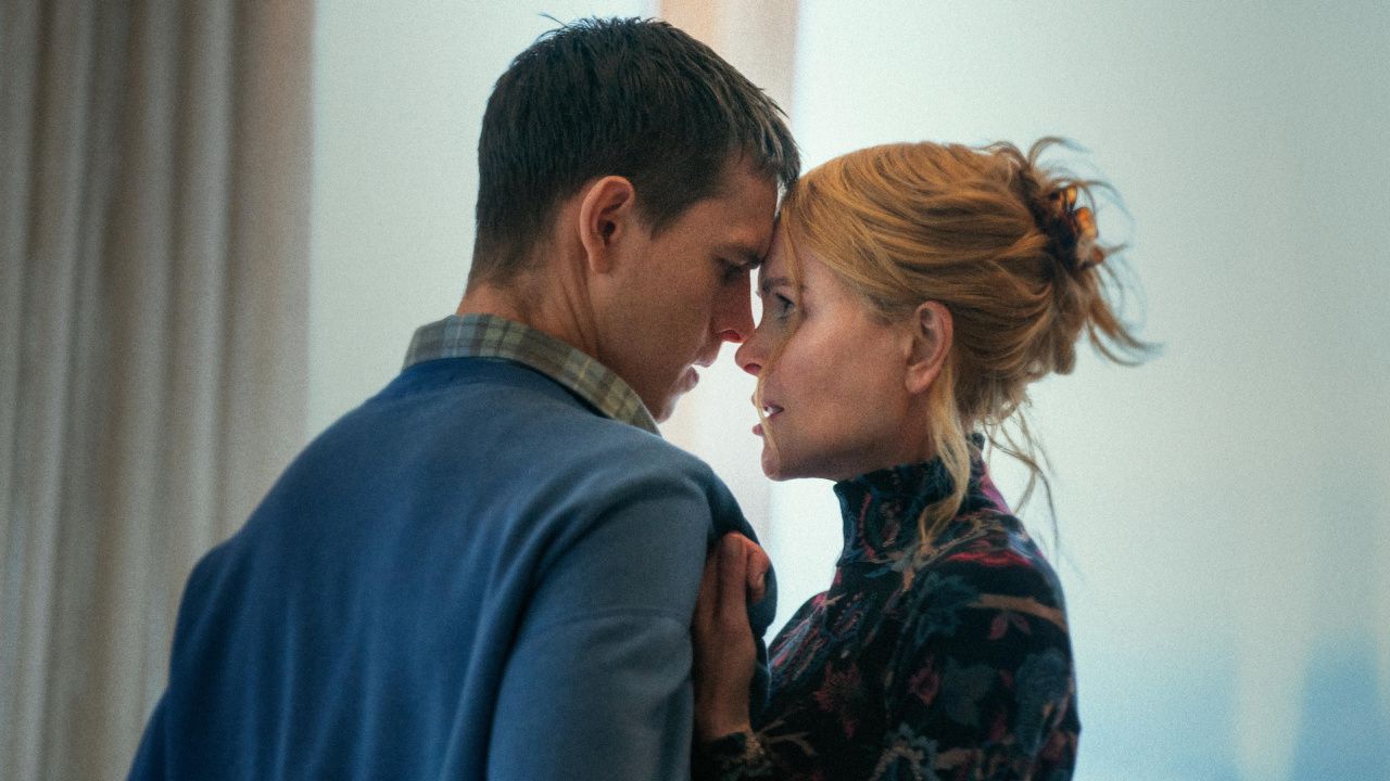 (L to R) Harris Dickinson and Nicole Kidman in 'Babygirl'. Photo: A24.