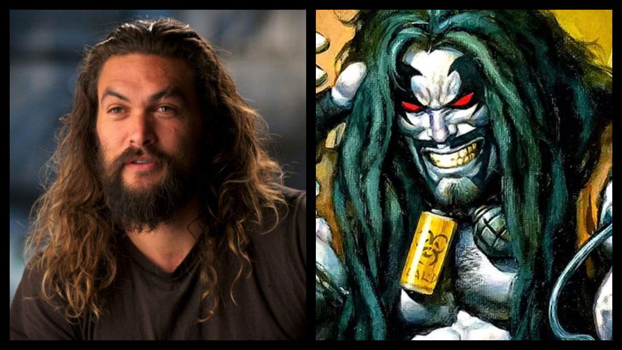 (Left) Jason Momoa in 'Superpowered: The DC Story.' Photograph by Courtesy of Max/Warner Bros. (Right) DC Comics character Lobo. Photo: DC Comics.