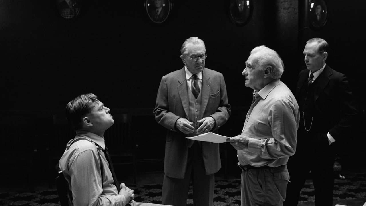 (L to R) Leonardo DiCaprio, Robert De Niro and director Martin Scorsese on the set of 'Killers of the Flower Moon'. Photo: Apple TV+.