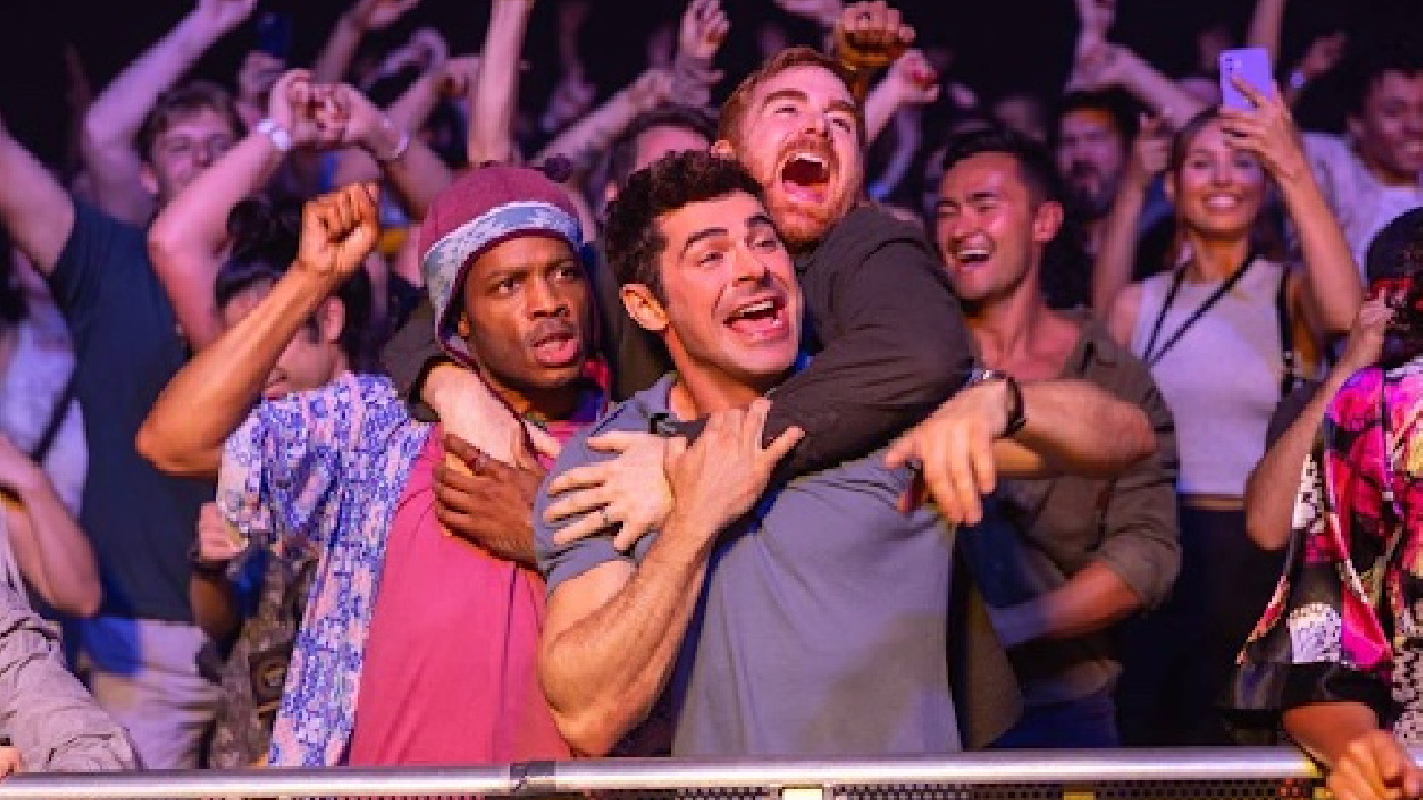(L to R) Jermaine Fowler, Zac Efron and Andrew Santino in 'Ricky Stanicky.' Photo: Amazon MGM Studios.