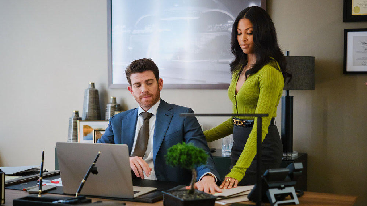 (L to R) Bryan Greenberg as Rick Dodson and Lex Scott Davis as Erica Rollins in 'Suits LA'. Photo: David Astorga/NBC.