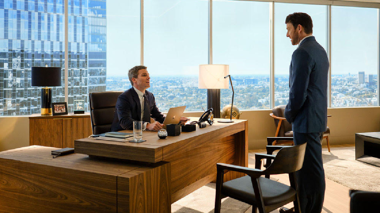 (L to R) Stephen Amell as Ted Black and Bryan Greenberg as Rick Dodson in 'Suits LA'. Photo: David Astorga/NBC.