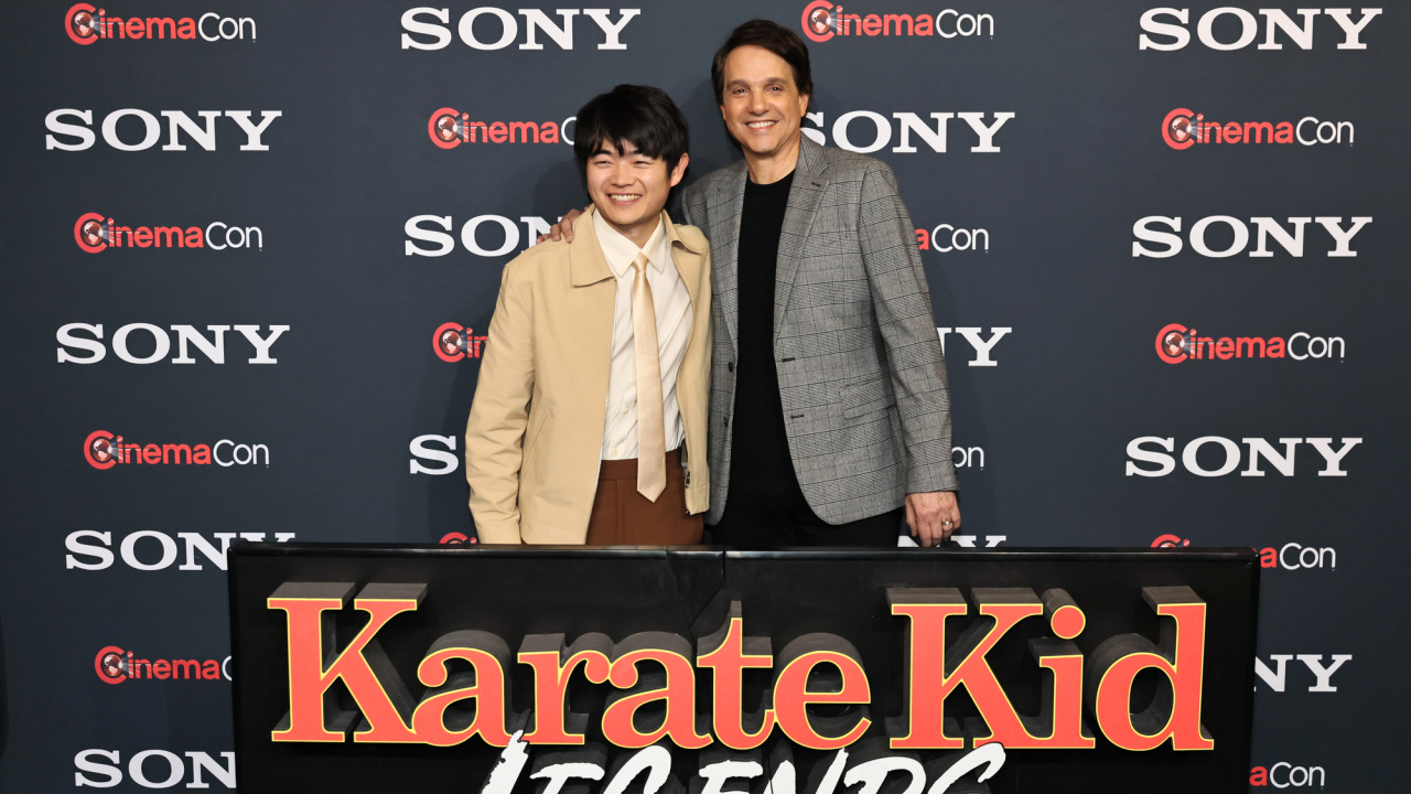 Ben Wang (L) and Ralph Macchio, from 'Karate Kid: Legends', at CinemaCon 2025 for Sony Pictures at The Colosseum at Caesars Palace on March 31, 2025 in Las Vegas, Nevada. Photo by Eric Charbonneau/Sony Pictures via Getty Images.