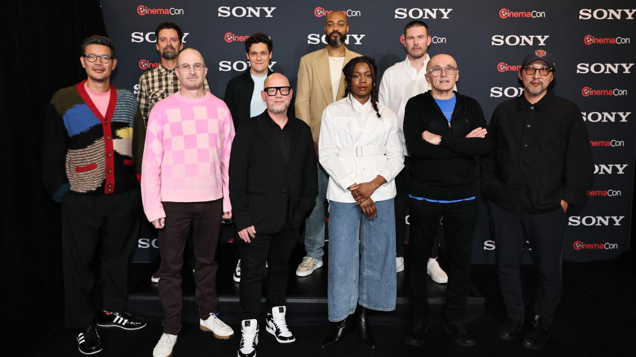 (Top row L to R) Destin Daniel Cretton (director, 'Spider-Man: Brand New Day'), Bob Persichetti (director,' Spider-Man: Beyond the Spider-Verse'), Phil Lord (producer, 'Spider-Man: Beyond the Spider-Verse'), Tyree Dillihay (director, 'GOAT'), Zach Cregger (director, 'Resident Evil'), (Bottom row L to R) Darren Aronofsky (director, 'Caught Stealing'), Justin K. Thompson (director, 'Spider-Man: Beyond the Spider-Verse'), Nia DaCosta (director, '28 Years Later: The Bone Temple'), Danny Boyle (director, '28 Years Later'), and Kogonada (director, 'A Big Bold Beautiful Journey') at CinemaCon 2025 for Sony Pictures at The Colosseum at Caesars Palace on March 31, 2025 in Las Vegas, Nevada. Photo by Eric Charbonneau / Sony Pictures via Getty Images.