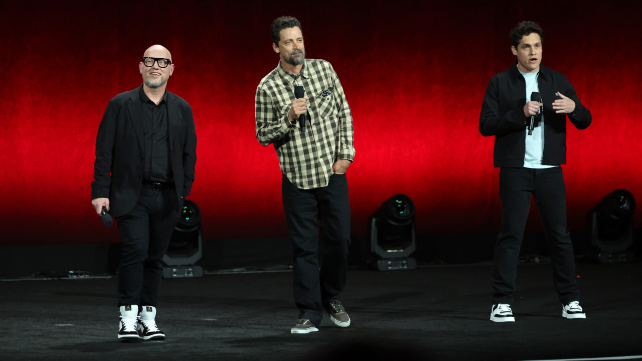 Justin K. Thompson (director, 'Spider-Man: Beyond the Spider-Verse') (L), Bob Persichetti (director, 'Spider-Man: Beyond the Spider-Verse') and Phil Lord (producer, 'Spider-Man: Beyond the Spider-Verse') at CinemaCon 2025 for Sony Pictures at The Colosseum at Caesars Palace on March 31, 2025 in Las Vegas, Nevada. Photo by Stewart Cook/Sony Pictures via Getty Images.