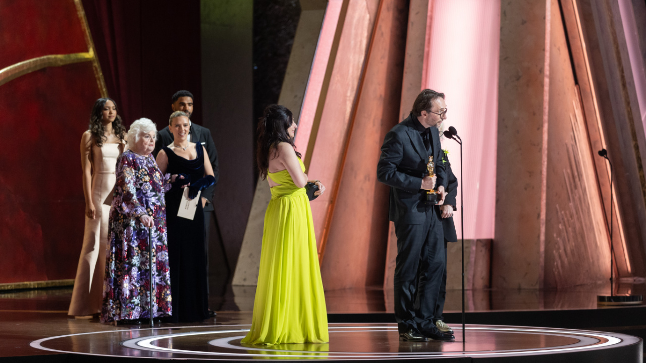 (L to R) Marilyne Scarselli, Pierre Olivier Persin and Stephanie Guillon accept the Oscar® for Makeup and Hairstyling during the live ABC Telecast of the 97th Oscars® at the Dolby® Theatre at Ovation Hollywood on Sunday, March 2, 2025. Credit/Provider: Dana Pleasant / The Academy. Copyright: ©A.M.P.A.S.