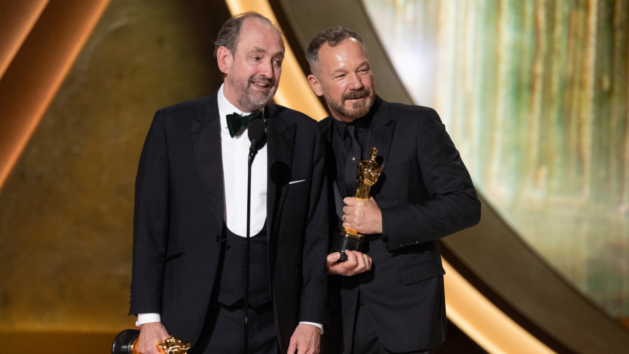 Nathan Crowley and Lee Sandales accept the Oscar® for Production Design during the live ABC Telecast of the 97th Oscars® at the Dolby® Theatre at Ovation Hollywood on Sunday, March 2, 2025.