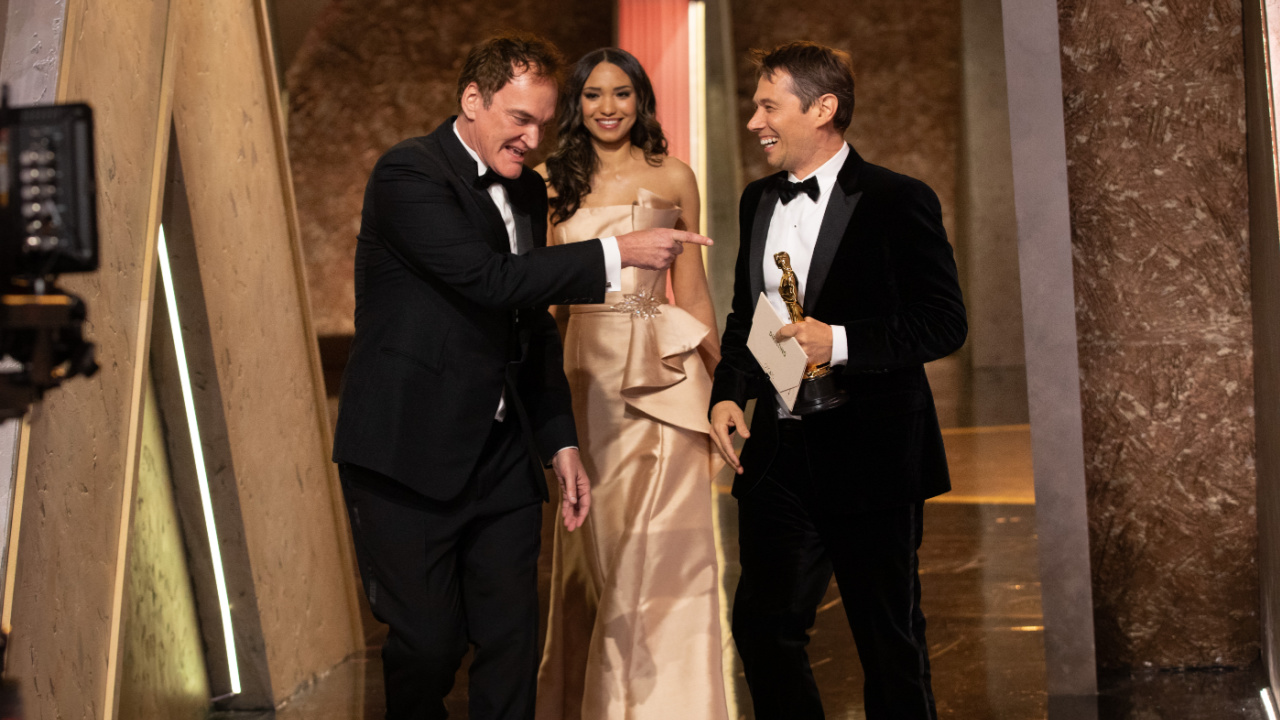 (L to R) Quentin Tarantino walks backstage with Sean Baker after he won the Oscar® for Directing during the live ABC Telecast of the 97th Oscars® at the Dolby® Theatre at Ovation Hollywood on Sunday, March 2, 2025. Credit/Provider: Al Seib / The Academy. Copyright: ©A.M.P.A.S.