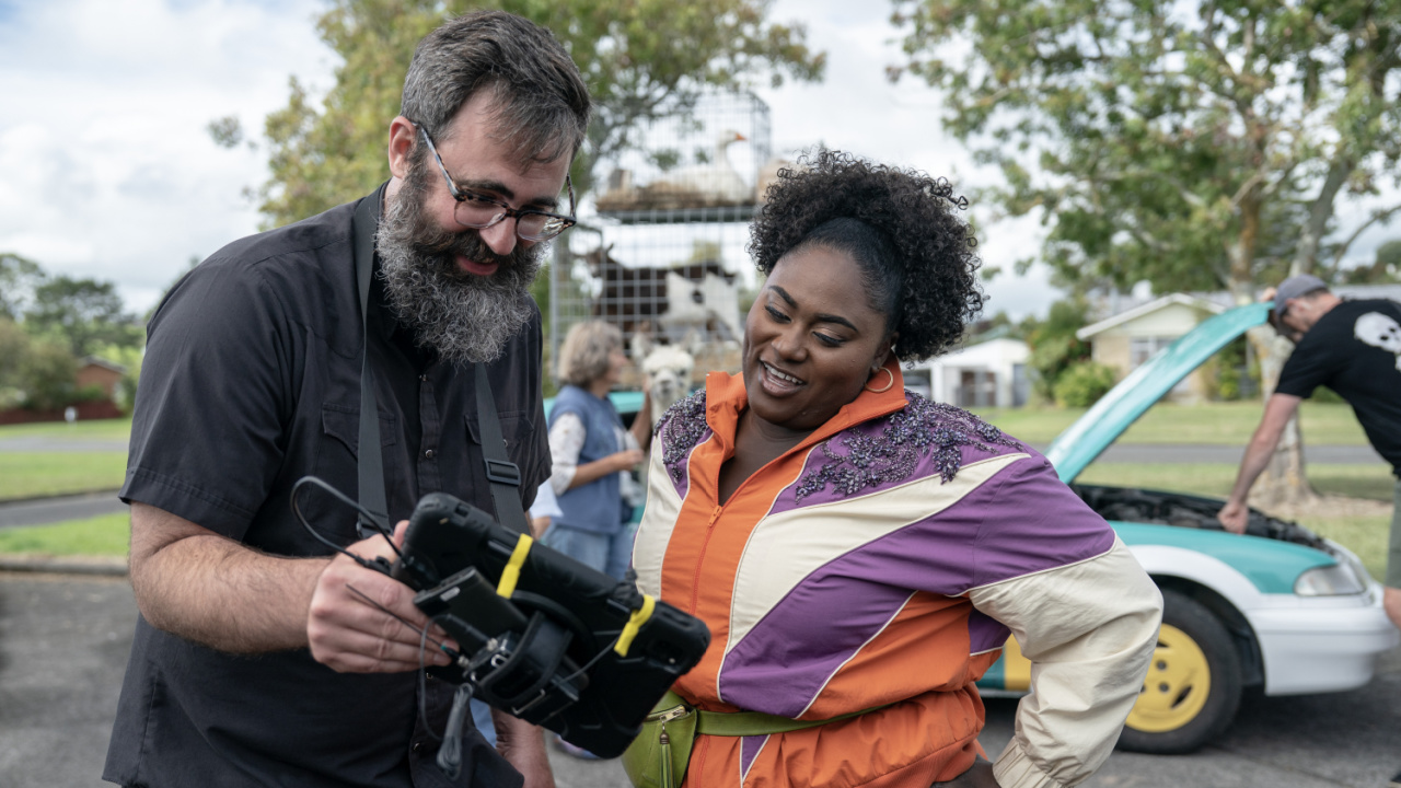 (L to R) Director Jared Hess and Danielle Brooks on the set of Warner Bros. Pictures’ and Legendary Pictures’ 'A Minecraft Movie,' a Warner Bros. Pictures release. Photo Credit: Kristy Griffin. Copyright: © 2025 Warner Bros. Entertainment Inc. All Rights Reserved.