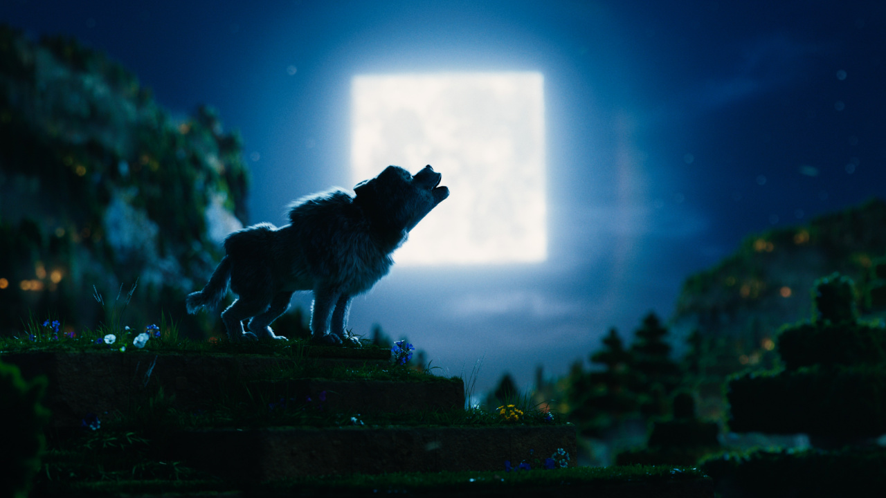 “Dennis” the Wolf in Warner Bros. Pictures’ and Legendary Pictures’ 'A Minecraft Movie,' a Warner Bros. Pictures release. Photo Credit: Courtesy Warner Bros. Pictures. Copyright: © 2025 Warner Bros. Entertainment Inc. All Rights Reserved.