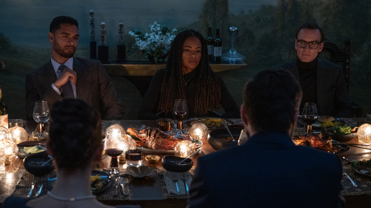 (L to R) Regé-Jean Page as Col. James Stokes, Naomie Harris as Dr. Zoe Vaughn and Michael Fassbender as George Woodhouse in director Steven Soderbergh's 'Black Bag', a Focus Features release. Credit: Claudette Barius/Focus Features © 2025 All Rights Reserved.