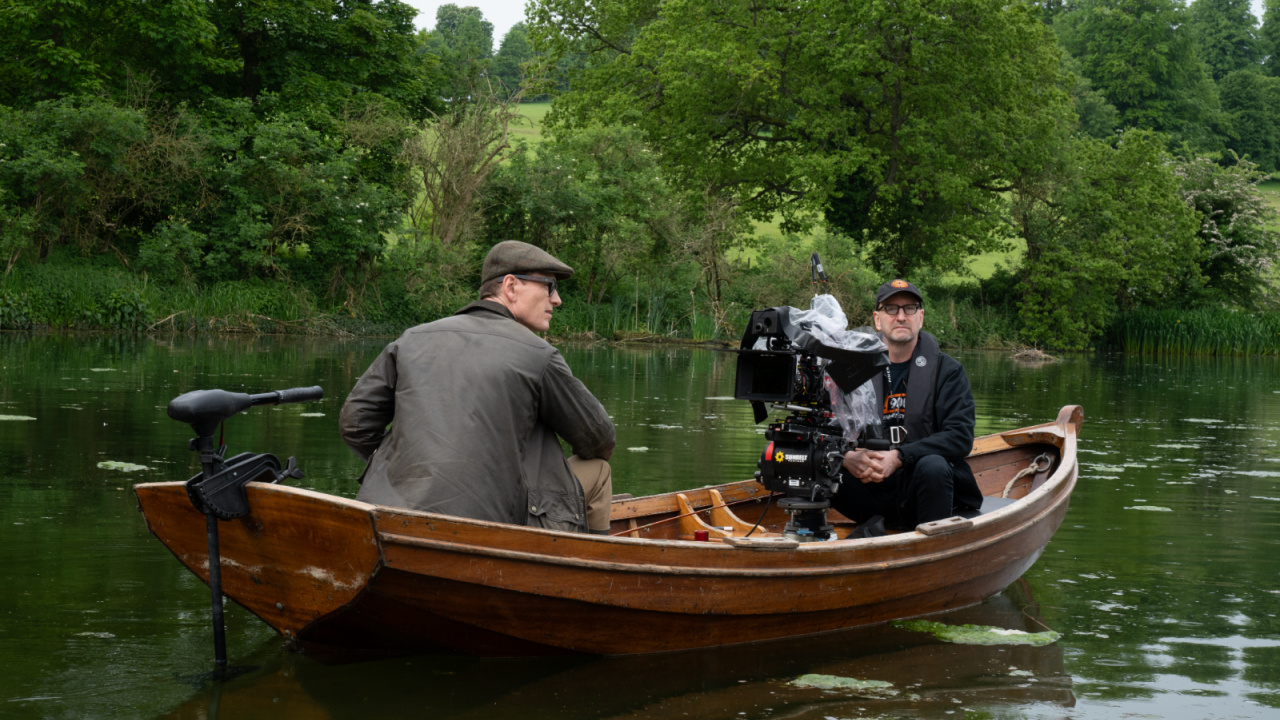 (L to R) Actor Michael Fassbender and director Steven Soderbergh on the set of 'Black Bag', a Focus Features release. Credit: Claudette Barius/Focus Features © 2025 All Rights Reserved.